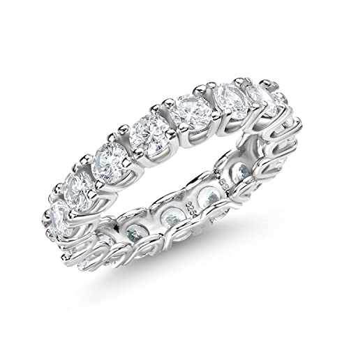 Gem Stone King 925 Sterling Silver Cubic Zirconia CZ Eternity Wedding Band Ring For Women (1.75 Cttw, 4MM Round Each)