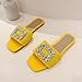 LVOMU Women's Rhinestones Weave Wide Width Flat Slides Sandals Fashion Comfortable Open Toe Slip On Summer Walking Slippers for Indoor Outdoor Beach Daily Wear (Yellow,11)