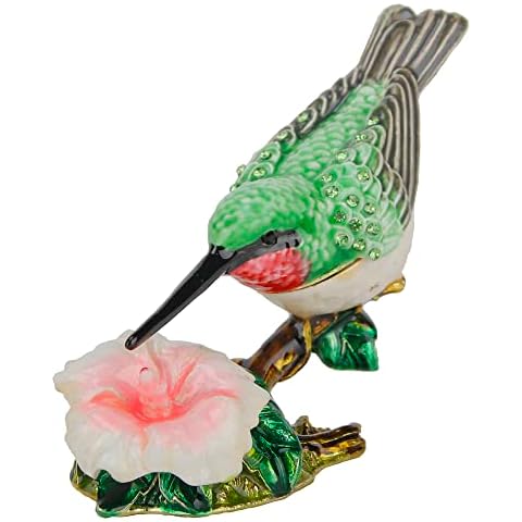 SEVENBEES Humingbird Figurines Girls Jewelry Boxes Hummingbird Gifts Humming Bird with Flower Decorative Trinket Boxes Hinged Box Home Decor Cover