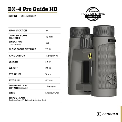 Image of Leupold BX-4 Pro Guide HD Binoculars, 10x42mm, Shadow Gray (172666)