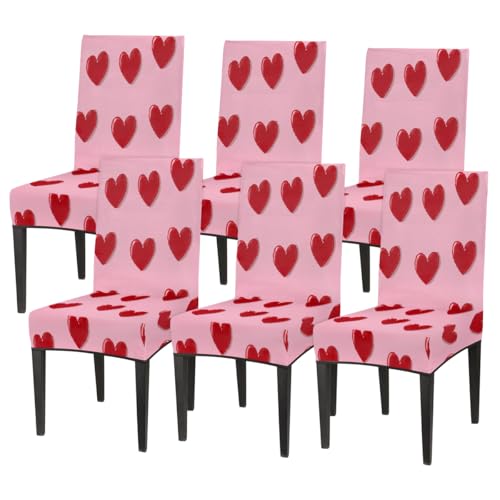 Mexpekil Juego de 6 fundas elásticas para sillas de comedor, diseño de corazón rojo, fundas elásticas lavables para sillas de derrames, mascotas, decoración de fiesta de cocina, hotel