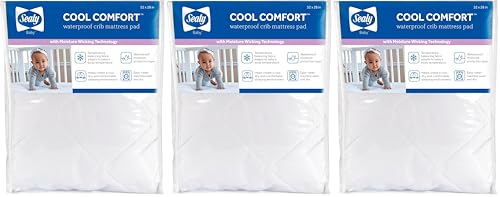 Image of Sealy Baby Cool Comfort Cooling Breathable Waterproof Crib Mattress Protector Pad, Toddler Bed Cover, Machine Washable and Dryer Friendly, 52x28 inch- White (Pack of 3)