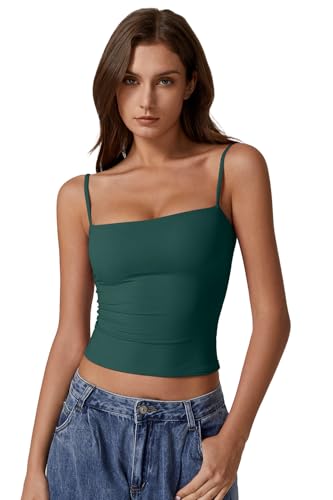 Image of QINSEN Women's Double Lined Basic Tank Top Adjustable Spaghetti Straps Sleeveless Camisole Shirts