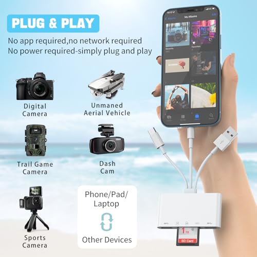 LBSC 5-in-1 SD Card Reader - Universal Memory Card Reader for iPhone, Android, USB-C, with 3 Data Cable Ports and USB 3.0 Speed, Compatible with MacBook, Laptop, and PC