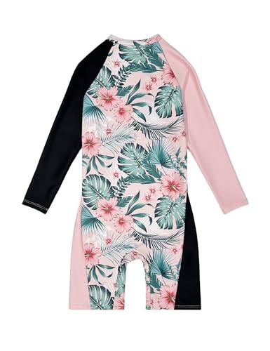 Image of Girls Rash Guard Swimsuits Toddler Long Sleeve Zipper One Piece Swimwear UPF 50+ Sun Production Bathing Suit for Kids