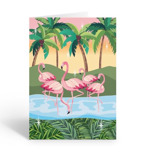 Lot de 10 cartes flamant rose tropical fabriqué aux États-Unis avec enveloppes