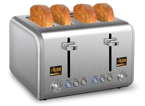 SEEDEEM 4-Slice Toaster, Edle Stahlblech-Brotrohrgrill mit Farbenfroher LCD-Anzeige, 1,5-Zentimeter-Schlitz