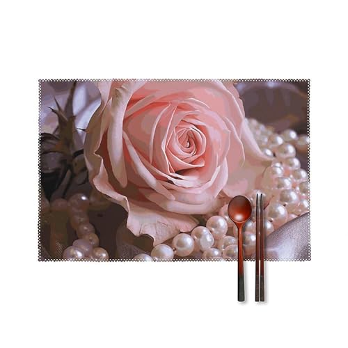 Lot de 6 sets de table en toile motif rose perle 45x30 cm chic