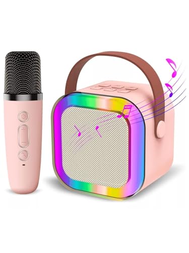 Image of SE HUB K12 Bluetooth-Compatible Wireless Karaoke Mic Speaker With Multi-Compatibility Modes, RGB Lights | Party POP Machine With Mic (Pink)
