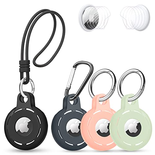 Euproce 4 colgantes para llaveros Airtag de silicona, para llaveros AirTag con agujeros de sonido y llavero, incluye protectores de pantalla blancos Cover