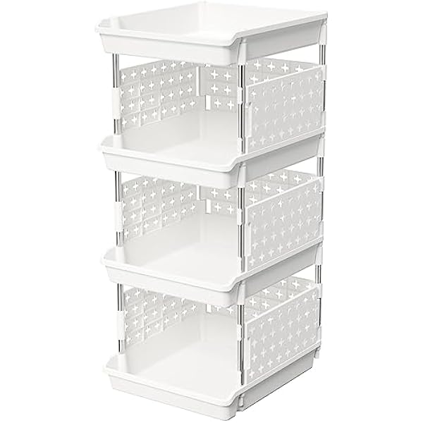 Pudełka do przechowywania Lifewit, 4-poziomowy plastikowy stojak na szafę, szafkę na warzywa, organizer do przechowywania w szafie, biały, 35 x 30 x 72 cm