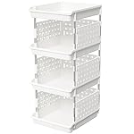 Lifewit Plastic Stackable Storage Baskets, 4 Tier Stacking Bins for Food and Clothes, Multifunctional Organizer for RV, Kitchen, Playroom, Pantry and Bathroom, 13.8"D x 11.8"W x 28.3"H, 1 Pack, White