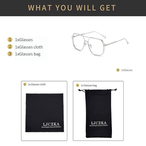 Image of LJCZKA Pilot Blue Light Blocking Glasses Women Men 70s Square Metal Frame Oversized Double Bridge Computer Gaming Eyeglasses