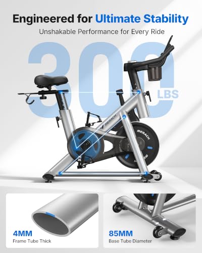 Image of MERACH Exercise Bike, Magnetic Friction Stationary Bike with Brake Pad and Exclusive App, Low Noise Indoor Cycling Bike with 300lbs Weight Capacity, Tablet Mount and Fitness Courses for Weight Loss