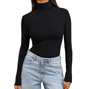 Trendy Queen – Blusa de manga larga y cuello alto para mujer, prenda a la moda, básica, ajustada, suave y térmica para invierno y otoño