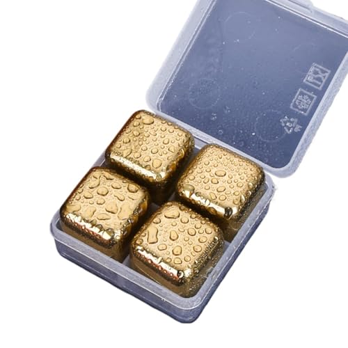 304ステンレス鋼アイスキューブ冷凍氷粒アイスホッケーセット金属氷酒石バー冷凍冷凍冷凍神器酒具 (4つの金色の氷粒+箱)