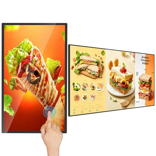 Image of 32 inch Wall Mount Digital Signage, Touchscreen Digital Signage Display, 400nits Advertising Display, Commerical Display LCD Monitor with CMS /U-Disk Plug&Play, Split Screen for Cafe