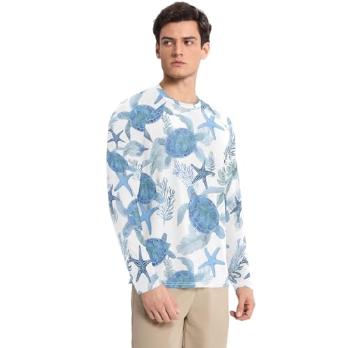 Mens UV Protection Shirts Rash Guard Long Sleeve UPF 50+ Beach Coastal Turtles Quick Dry S3