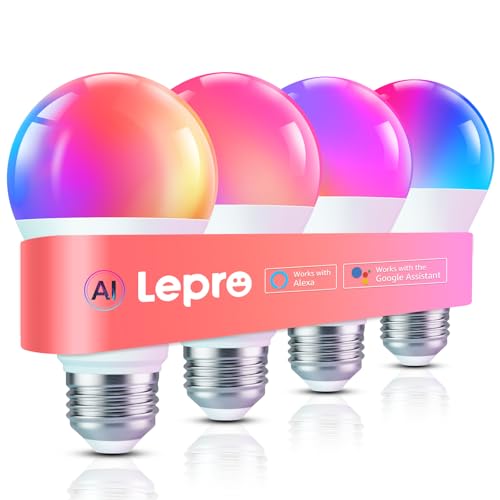 Lepro B1 AI Smart Light Bulbs - WiFi & Bluetooth RGBWW LED Bulbs for Alexa & Google Assistant, Music Sync, 4-Pack