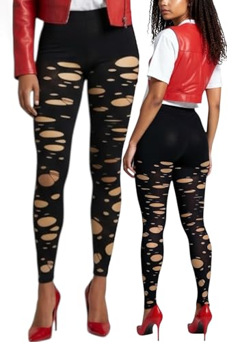 Image of ToBeInStyle Women's Slashed Ripped Shredded Distressed Hosiery Tights Leggings Music Festival