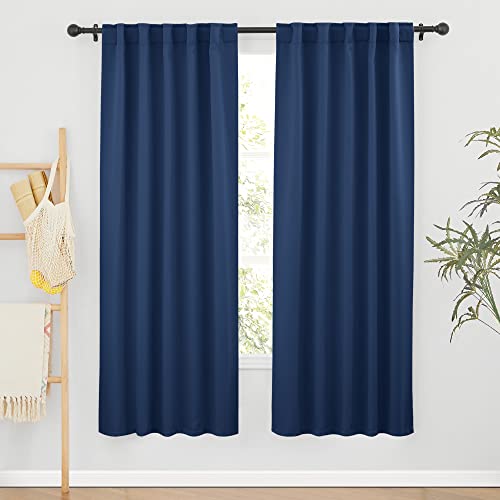 Image of RYB HOME Blackout Curtains for Living Room, Back Tab & Rod Pocket Top Insulating Window Decor for Bedroom Dining Classroom Home Office, W 62 x L 72, Navy, 2 Panels