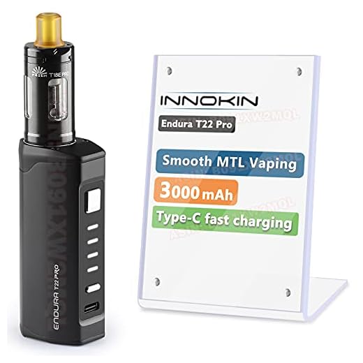 E Cigarette Vape Starter Kit, Innokin Endura T22 Pro E-Cig 3000mAh Electronic Vaporizer with 2ml Top Slide Refill Tank,LED Display,MTL Smooth Vaping Auto-Wattage Use T18E Coil, No Nicotine-Black