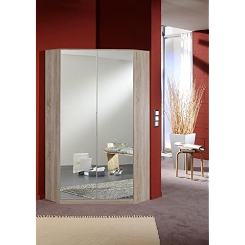 Wimex FITTED ASSEMBLED German 2 Door Mirror & Oak Corner Wardrobe with Shelves and hanging Cover