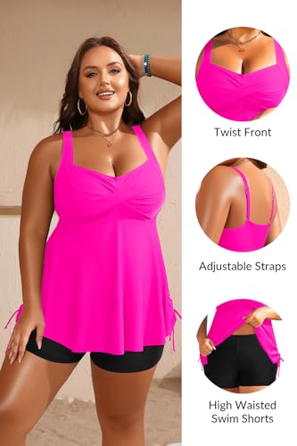 Image of Aqua Eve Women Plus Size Tankini Swimsuit Two Piece Flowy Swimdress Bathing Suits with Shorts