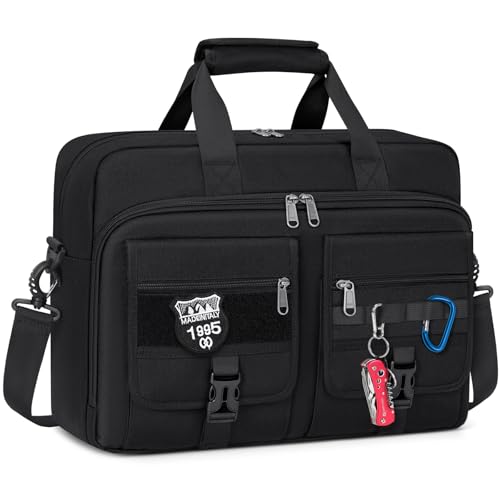 RAINSMORE Tactical Laptop Bag 17.3 Inch Laptop Briefcase Men Business Computer Bag Large Laptop Case Waterproof Military Shoulder Messenger Bag Work Office Travel, Black