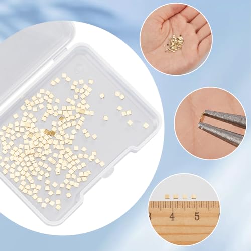 Image of CREATCABIN 500Pcs Real 24K Gold Plated Chip Solder Brass Solder Chips Flux for Jewelry Pre-Cut Tiny Ultra Low Temp Easy Welding Solder Square for DIY Jewelry Making Repair Electronic Soldering 2x2mm