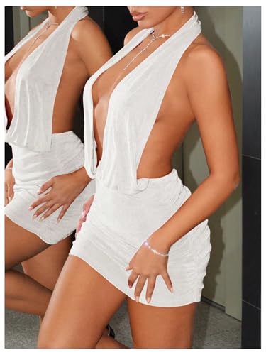 Image of SweatyRocks Women's Backless Halter Dress Low Cut Sleeveless Bodycon Mini Dresses Rave Clubwear