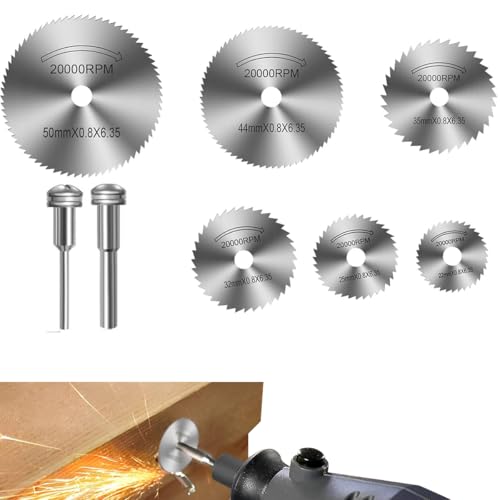 6 Piezas Hoja de Corte Discos, Mini Hojas de Sierra Circular Disco Corte Diamante Discos de Sierra Circular con 2 Biela Compatible con Accesorios de Dremel para Madera Vidrio Plástico Piedra Metal