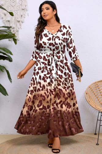 Image of Runwind Plus Size Dress for Women - 3 /4 Sleeve V Neck Maxi Dresses for Women (XL-6XL)