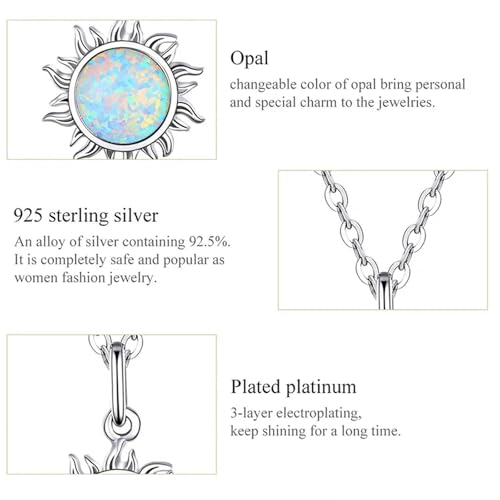 Collier soleil opale blanche argent anti-ternissement chaîne Apollo solide