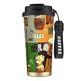 KLJnmbb Taza de viaje de acero inoxidable con estampado de cerveza, para bebidas frías y calientes, oficina, camping, café