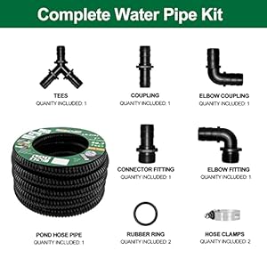 LONGRUN Pond Tubing 1 Inch Diameter 207 Feet Long Corrugated Flexible Hose Pipe with Clamps Pipe Fittings Pool PVC Tube for Garden Ponds Waterfalls Camping Caravans Filters Drainage Marine