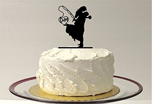 MADE IN THE USA Personalized Fishing Themed Wedding Cake Topper, Personalized Fishing Wedding Cake Topper, Fishing Cake Topper Silhouette Cake Topper Fish Bride and Groom, Mr & Mrs Cake Topper