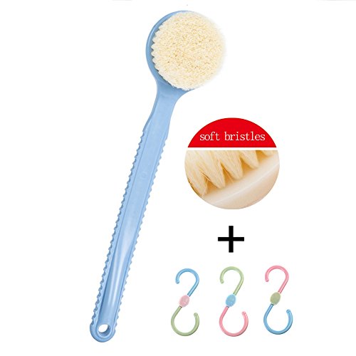 Long Handle Bath Body Brush,Soft Bristles Body Shower Back Scrubber For Exfoliating Skin, Back Have 37 Convex Point For Massage,Bath Dry Body Brush (BLUE)