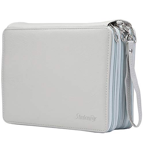 Shulaner 200 ranura la caja de lápiz - bolso de la pluma de la cremallera de la capacidad grande del cuero de la PU caja de lápiz de colores lápiz 200 Insertar estuches - Gris