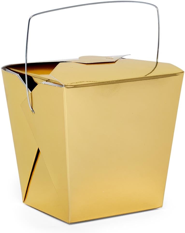 Paper Mart Metallic Gold Chinese Take out Boxes, 4 x 3.5 x 4 Inches, Pack of 72 Chinese Food Containers for Gifts or Favors, Wedding or Christmas Gift Box