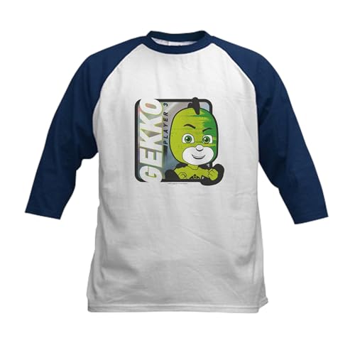 CafePress PJ Masks Gekko Player 3 Kids Baseball T Shirt Kids Cotton Baseball Jersey, 3/4 Raglan Sleeve Shirt Navy/White