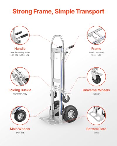 Image of VEVOR 2 in 1 Hand Truck, 1000 lbs Load Capacity for 4-Wheel Mode, Convertible Hand Truck Dolly with Non-Slip Handle & Wheels, Portable Trolley Dolly for Moving Home, Office, Warehouse, Supermarket