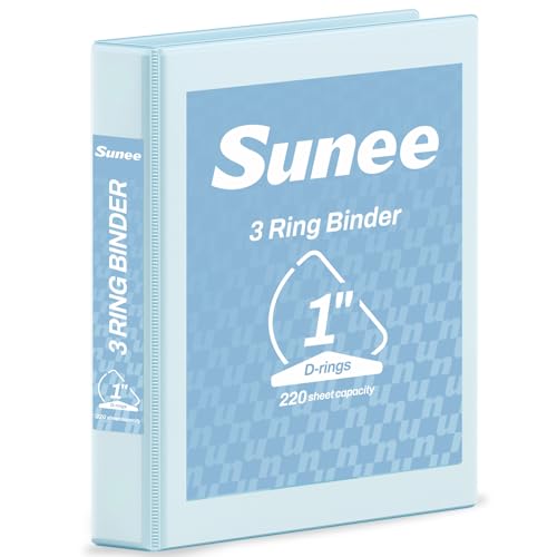 SUNEE 3 Ring Binder 1 Inch D Ring Clear View Binder Three Ring PVC-Free (Fit 8.5x11 Inches) for School or Office Supplies Pastel Blue 1 Pack