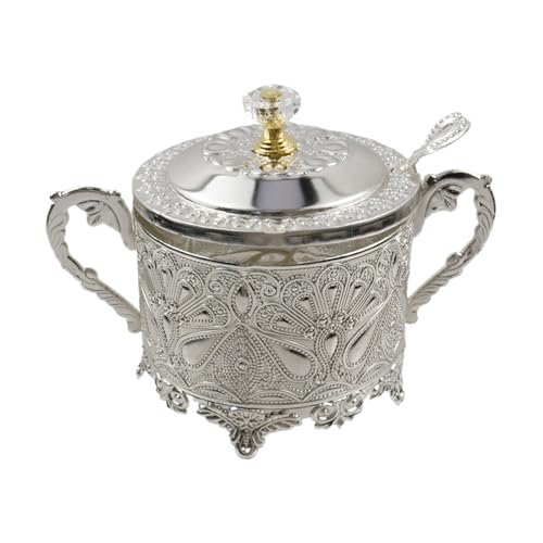 Tsnamay Azucarero de 5.7 x 4.1 pulgadas con tapa y cuchara para cocina, cafetería, boda, fiesta, contenedor de azúcar para cubo de azúcar y azúcar en polvo, servidor de sal, plateado
