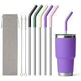 Diumepo Stainless Steel Straw for 30 oz YETI Tumbler, Metal Straws Reusable with Silicone Tip for Simple Modern 24 oz and 32oz Glass Tumbler, Cleaning Brush, 1 Portable Bag