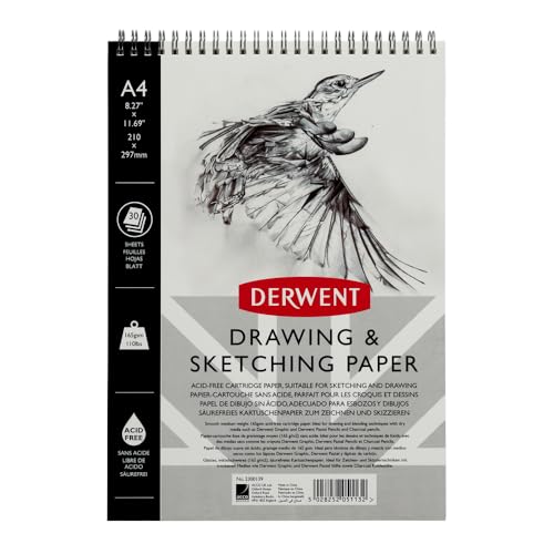 Derwent - Carnet de Croquis A4 Portrait avec Dos Rigide, 30 Feuilles de Papier Non-Acide, Reliure Spirale, Qualité Professionnelle, 2300139