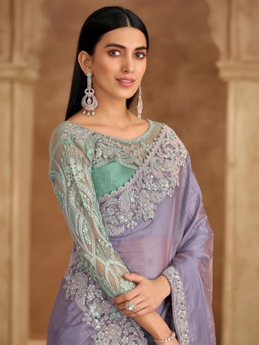 Image of AKHILAM Women's Satin Sequence Embroidery Saree With Unstitched Blouse Piece(SNDLWOD1601 TFH Parent)