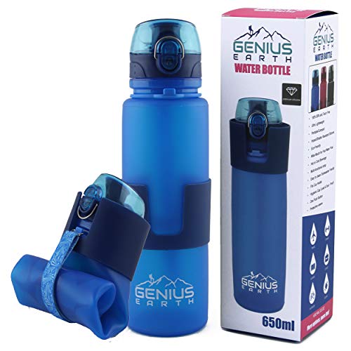 Genius Earth Foldable Water Bottle - Collapsible, Portable, Silicone Drink Bottle for Hiking