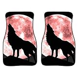 ELEQIN Moon Night Wolf Animal Printed Car Floor Mats Non Slip Rubber Backing Front & Rear Carpets Easy Clean Foot Mats