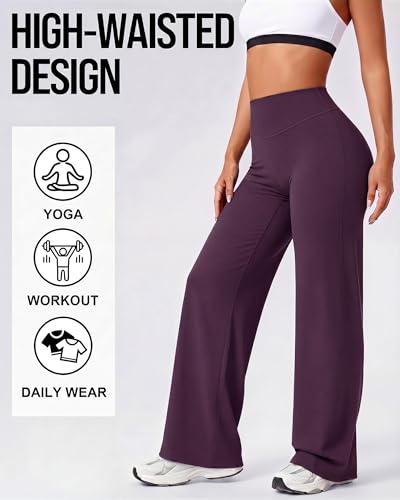 Image of Coume 2 Pack Women Workout Leggings Straight Wide Leg No Front Seam Yoga Gym Pants High Waist Buttery Soft Stretch Leggings
